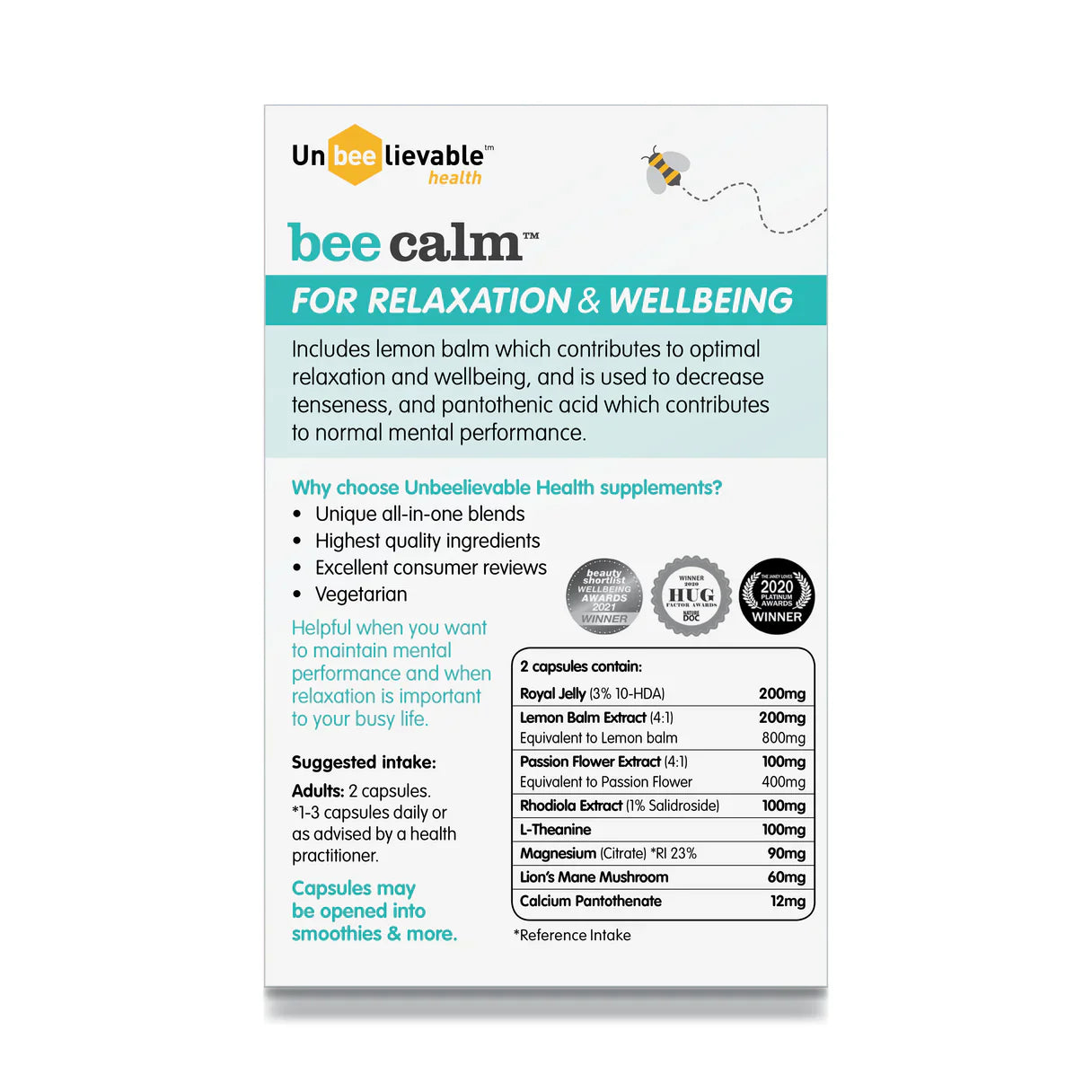 Bee Calm Relaxation and Wellbeing Support - 20 Capsules
