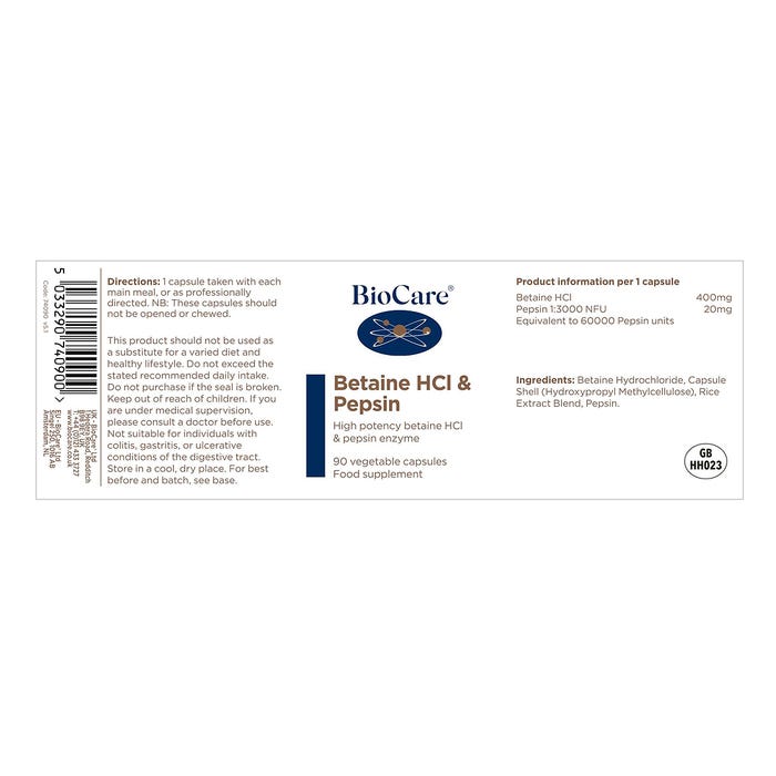 Betaine HCL & Pepsin 90 Capsules